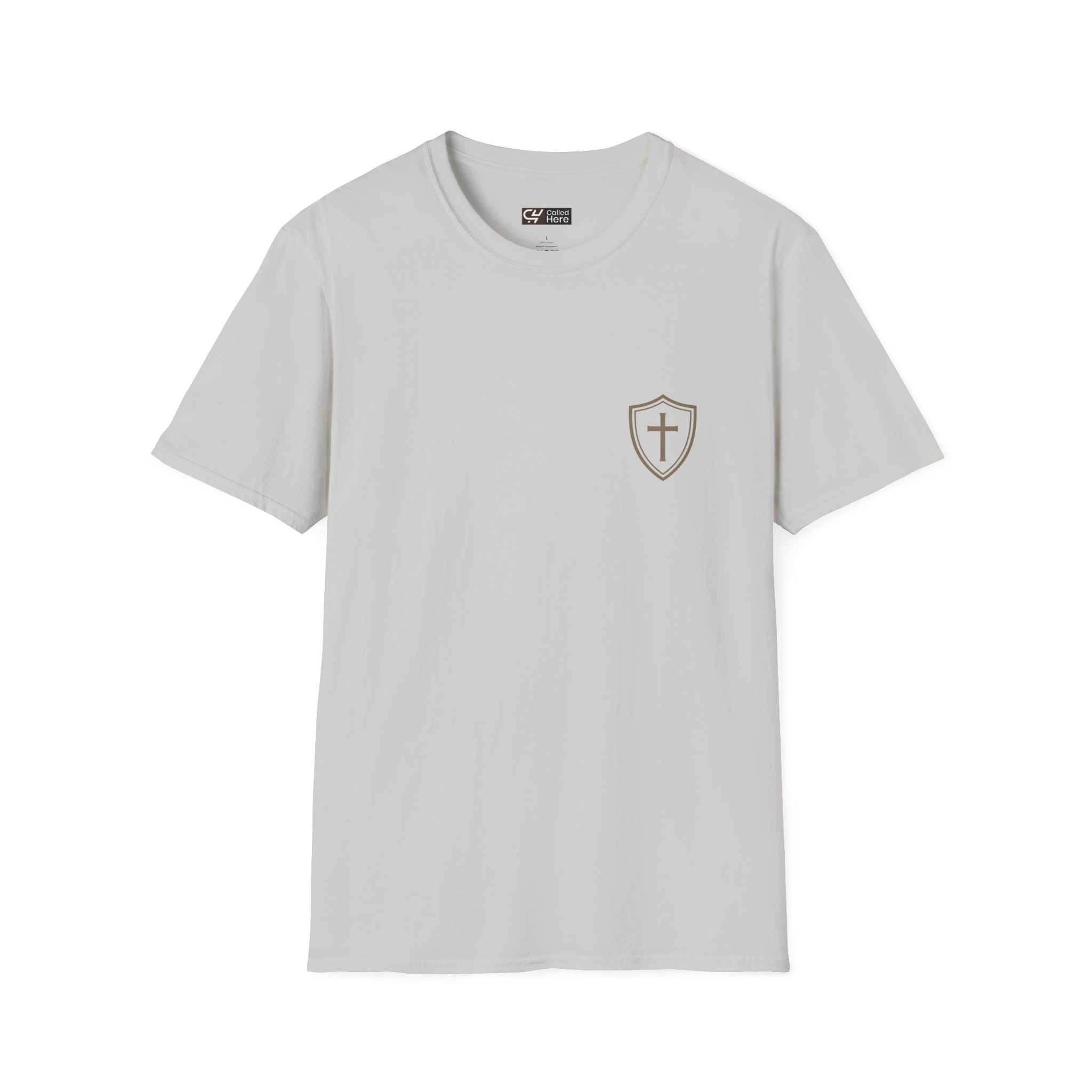 Called Here Christian Shield Cross T-Shirt: Faith Pocket Tee
